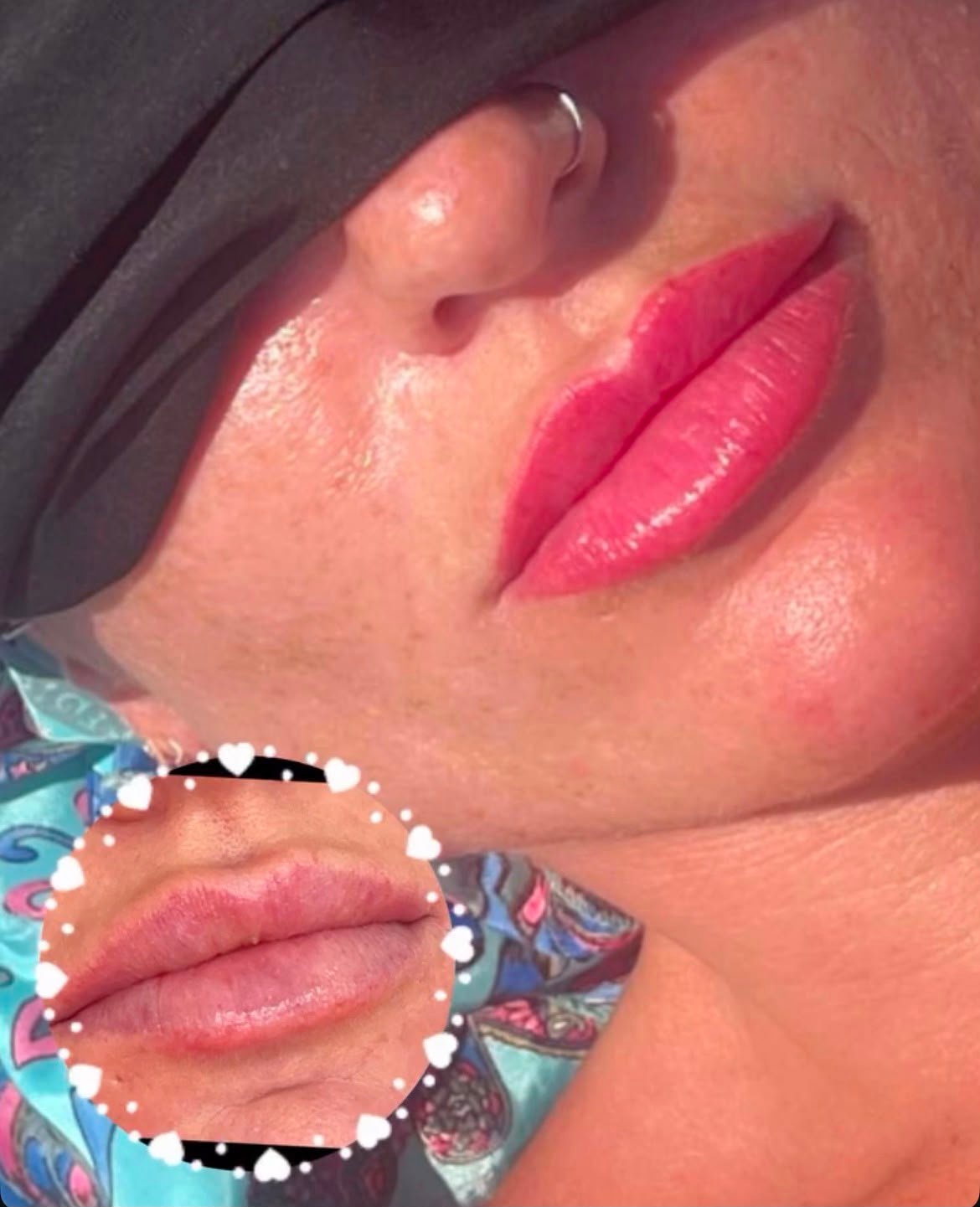 Resultado real de micropigmentación de labios cicatrizada, antes y después